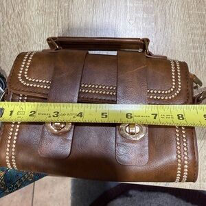 Chic Brown Crossbody Bag with Gold Accents